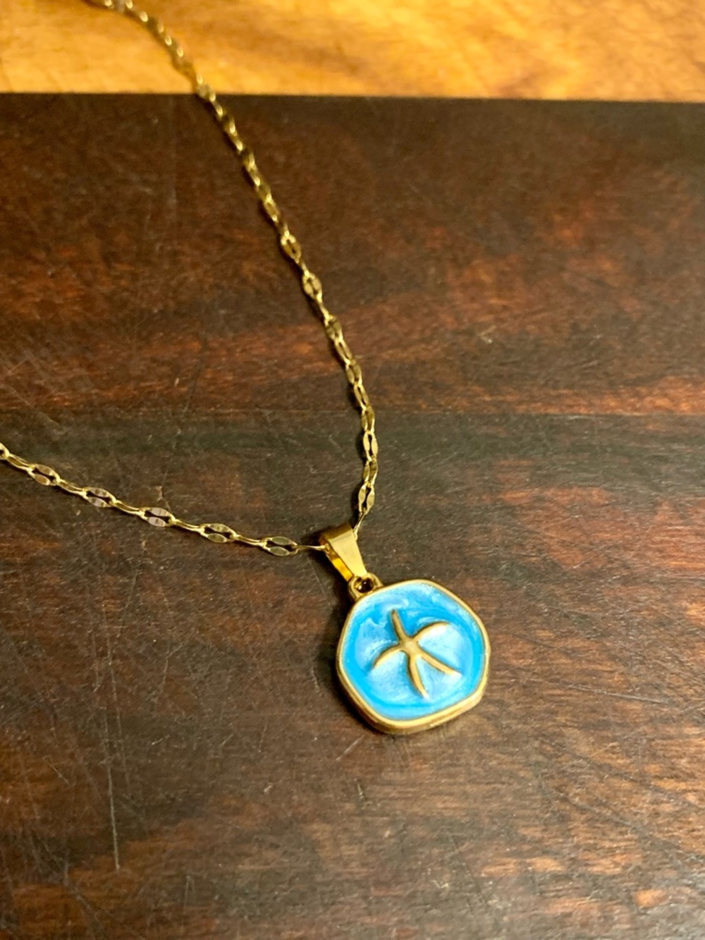 Starfish Oil Drop Pendant Necklace Stainless Steel Summer Ocean-Themed - Picture 2 of 6